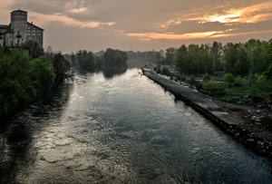 fiume, alberi, nuvole, acqua, cielo, rive