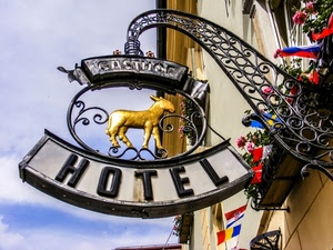 insegna, fiori, ferro, bandiere, hotel, oro, albergo, metallo, capra, asino